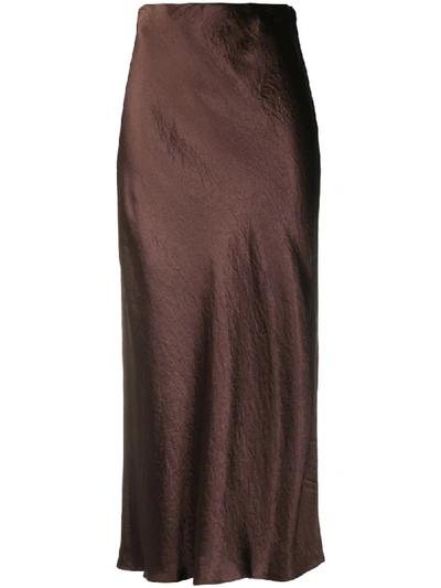 Shop Vince High-shine Midi Skirt In Brown