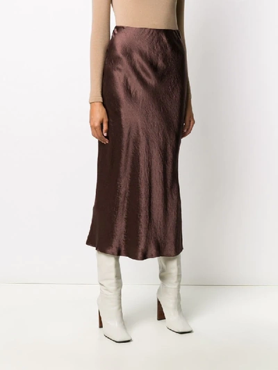 Shop Vince High-shine Midi Skirt In Brown