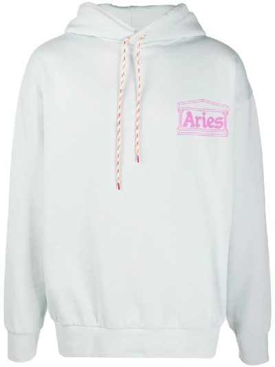 Shop Aries Logo Print Hoodie In Blue