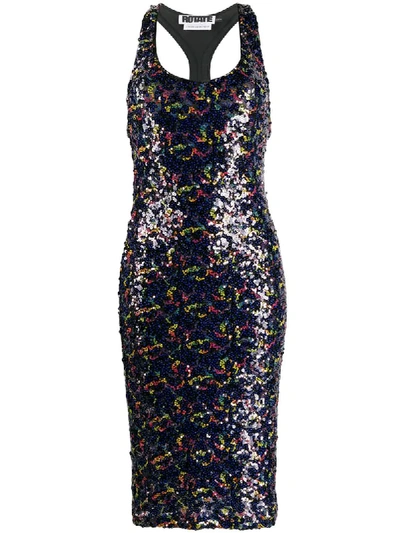 Shop Rotate Birger Christensen Sequin-embroidered Fitted Dress In Black