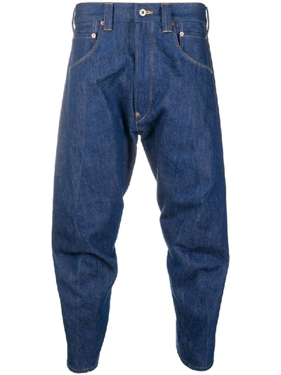 Shop Junya Watanabe Checked Patch Pocket Cropped Jeans In Blue