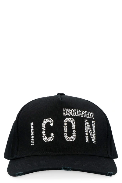 Dsquared2 Logo Embellished Cotton Baseball Cap In Black