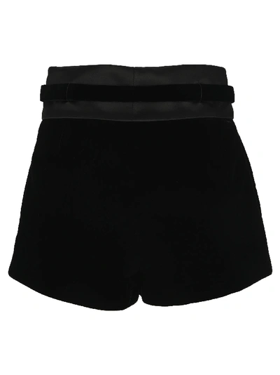 Shop Saint Laurent High Waist Velvet Shorts In Black