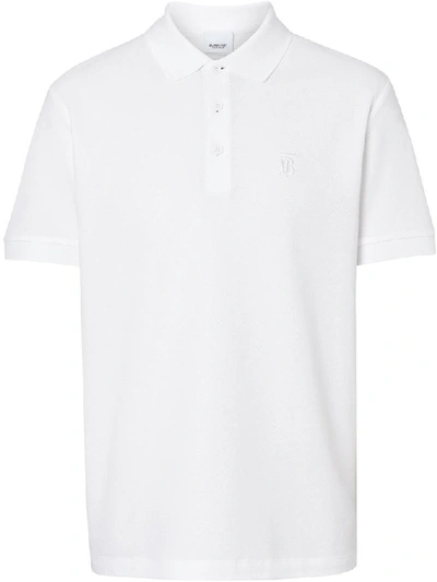 Shop Burberry Men's White Cotton Polo Shirt