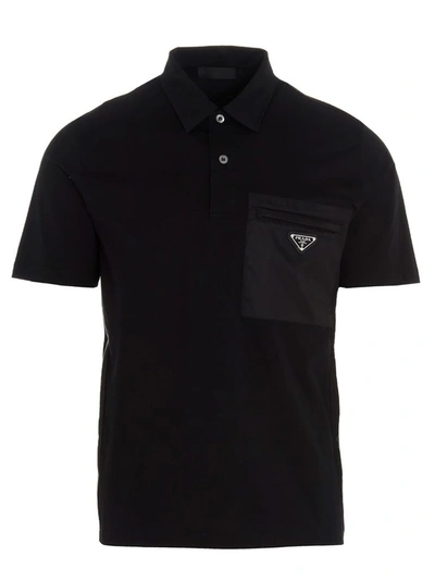 Shop Prada Men's Black Cotton Polo Shirt