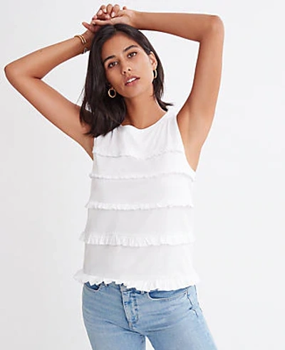 Shop Ann Taylor Petite Tiered Ruffle Shell Top In White