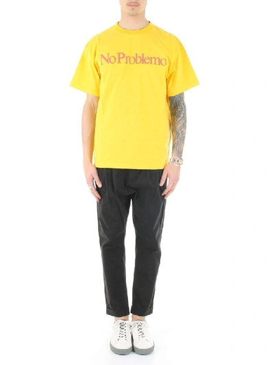 Shop Aries Arise Men's Yellow Cotton T-shirt