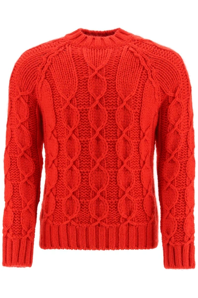 Shop Saint Laurent Mohair Wool Cable-knit Sweater In Red