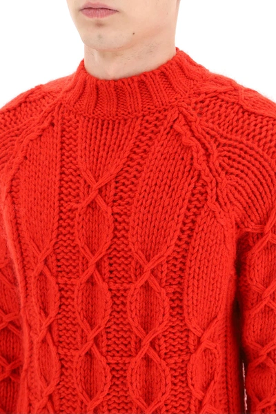 Shop Saint Laurent Mohair Wool Cable-knit Sweater In Red