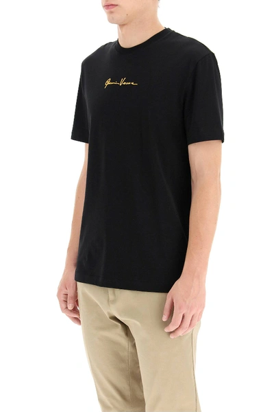 Shop Versace Gv Signature T-shirt In Black,gold