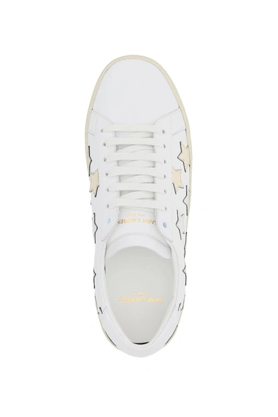 Shop Saint Laurent Leather Sneakers In White,silver,gold