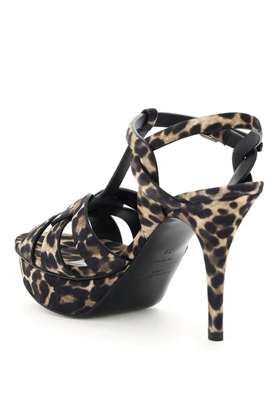 Shop Saint Laurent Tribute Leopard Print Sandals In Beige,black