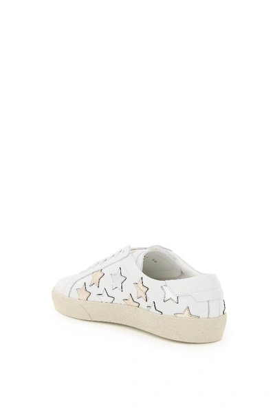 Shop Saint Laurent Leather Sneakers In White,silver,gold