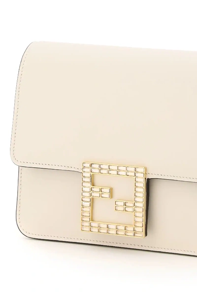 Shop Fendi Fab Crystal Bag In White,beige