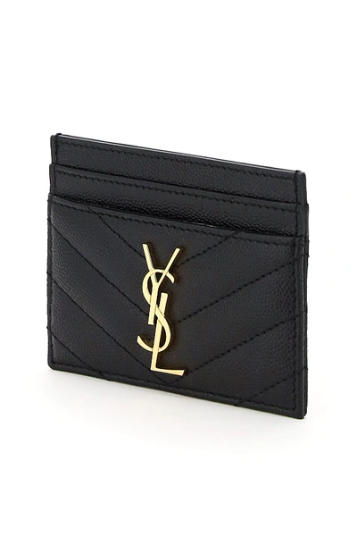 Shop Saint Laurent Monogram Quilted Cardholder In Black,gold