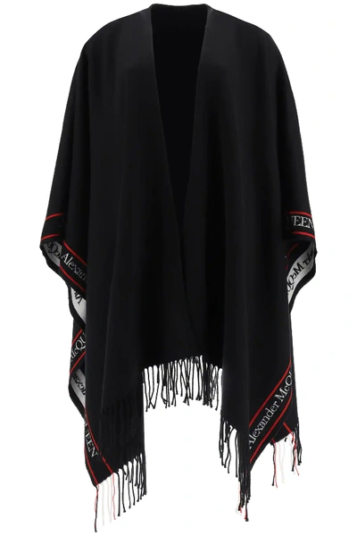 Shop Alexander Mcqueen Cape With Jacquard Logo In Black,white,red