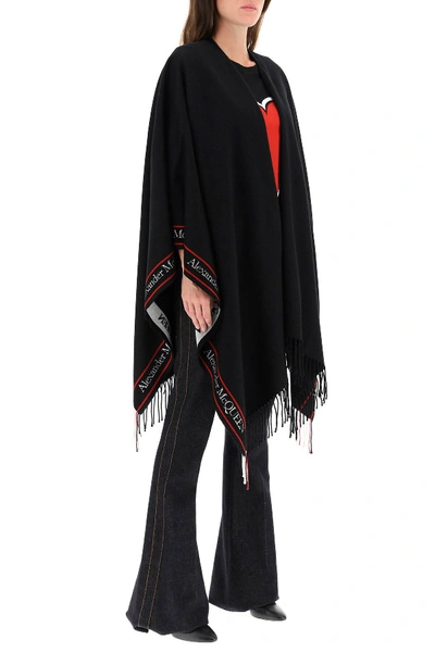 Shop Alexander Mcqueen Cape With Jacquard Logo In Black,white,red