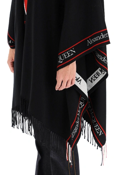 Shop Alexander Mcqueen Cape With Jacquard Logo In Black,white,red