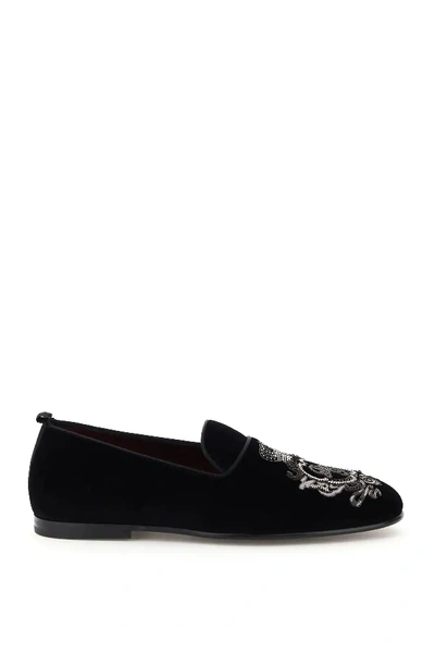 Shop Dolce & Gabbana Vaticano Velvet Slippers In Black