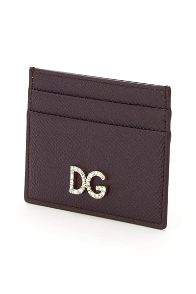 Shop Dolce & Gabbana Leather Cardholder With Crystal Dg In Red