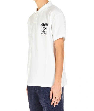 Shop Moschino Men's White Cotton Polo Shirt