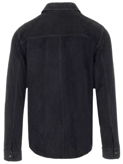 Shop Ajmone Men's Black Leather Shirt