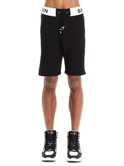 Shop Balmain Men's Black Cotton Shorts
