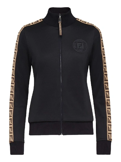 Shop Fendi Ff Logo Sleeve Panel Track Jacket Black