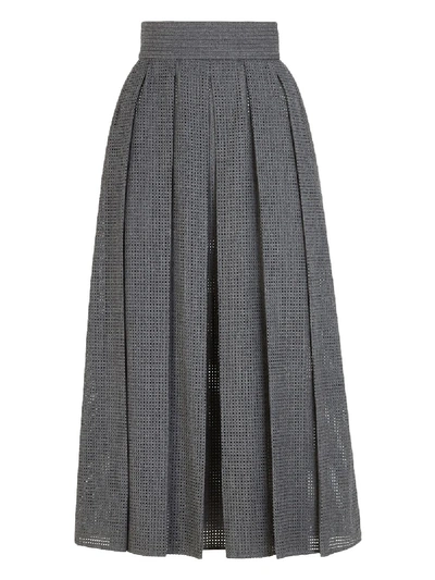 Shop Fendi Grey Flannel Mesh Wool Midi Skirt