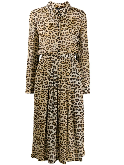 Shop Boutique Moschino Leopard Print Shirt Dress In Brown