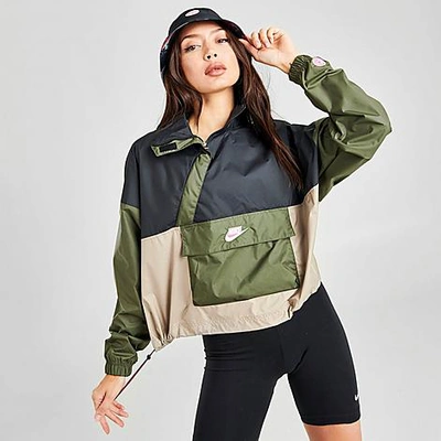 Shop Nike Women's Sportswear Icon Clash Woven Anorak Wind Jacket In Black/olive Flak