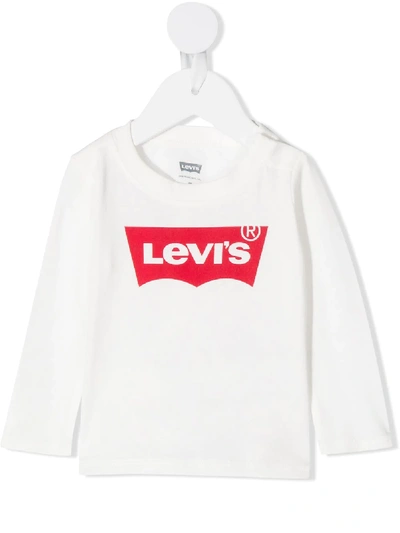 Shop Levi's Long Sleeved Logo Print T-shirt In White