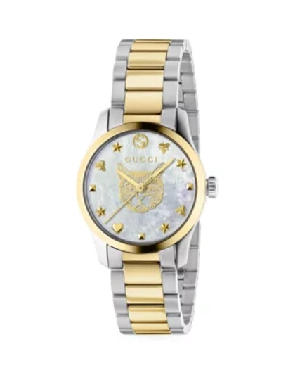 Shop Gucci Women's G-timeless Iconic Stainless Steel Mother-of-pearl Watch In Gold