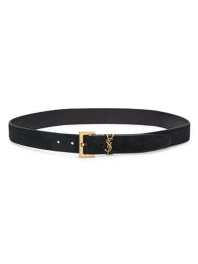 Shop Saint Laurent Women's Monogram Suede Belt In Black