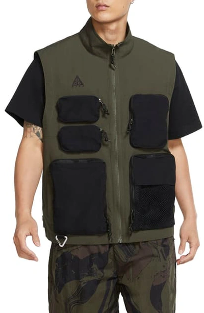 Shop Nike Acg Nylon Vest In Cargo Khaki/ Black