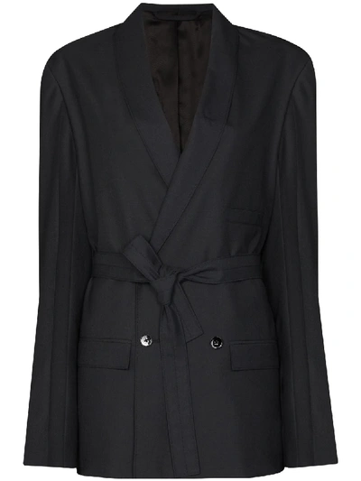 Shop Lemaire Belted Double-breasted Blazer In Grey