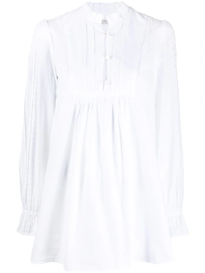 Shop Philosophy Long-sleeved Pleated Bib Blouse In White