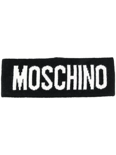 Shop Moschino Logo Wool Scarf In 黑色