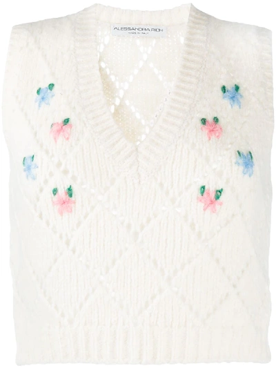 Shop Alessandra Rich Floral Embroidered Vest In White