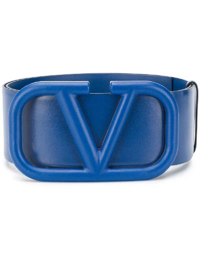 Shop Valentino Vlogo Signature Leather Belt In Blue