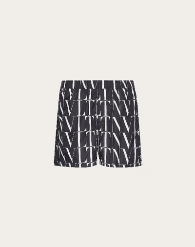 Shop Valentino Uomo Vltn Times Print Swim Shorts In Black/white