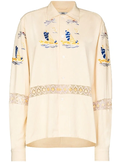 Shop Bode Sailboat Embroidered Shirt In Neutrals