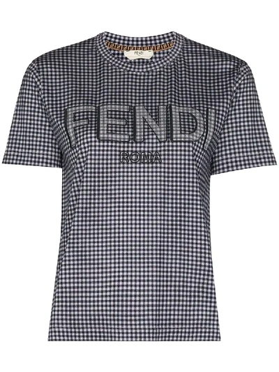 Shop Fendi Vichy Gingham Logo-print T-shirt In Blue