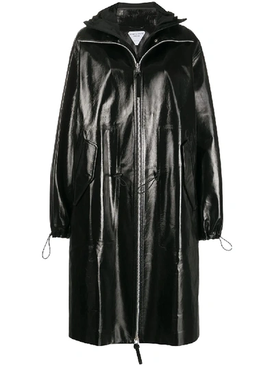 Shop Bottega Veneta High-shine Hooded Coat In Black