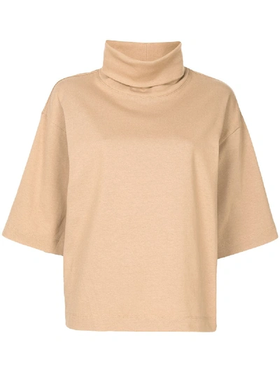 Shop Tibi Roll-neck Short Sleeved Sweatshirt In Brown