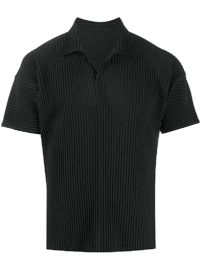 Shop Issey Miyake Plissé Polo Shirt In Black