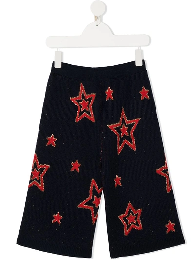 Shop Gucci Star Intarsia Knit Trousers In Blue