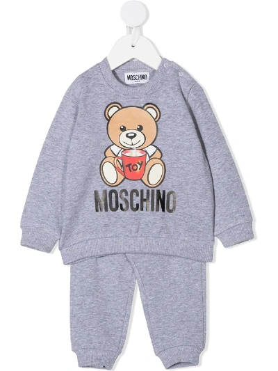 Shop Moschino Logo Print Tracksuit In Grey