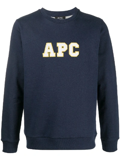 Shop Apc Logo Patch Sweatshirt In Blue