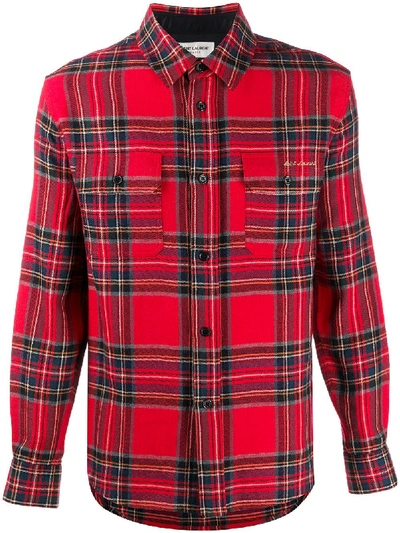 Shop Saint Laurent Checked Logo Embroidered Shirt In Red